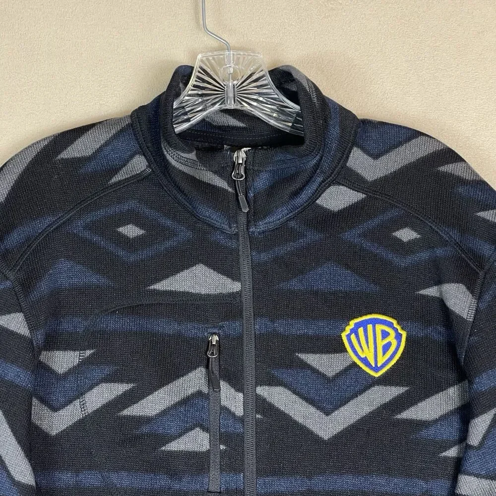 Warner Bros Studio Tour Sweater‎ Mens Large Blue Black Full Zip Embroidered Logo